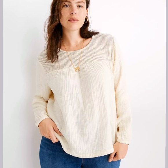 Madewell Tops - MADEWELL Smocked Off White Swing Top L